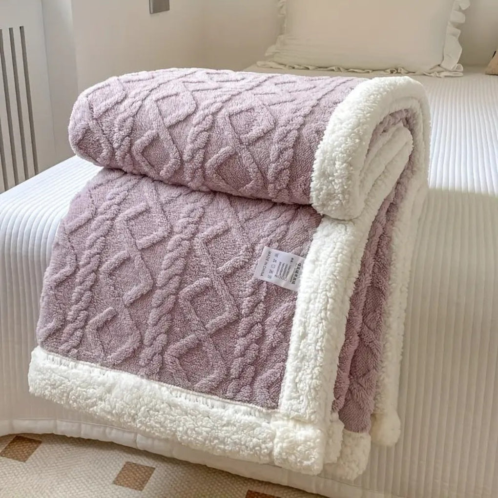 Unisex diamond knit sherpa fleece blanket for cozy comfort & warmth.