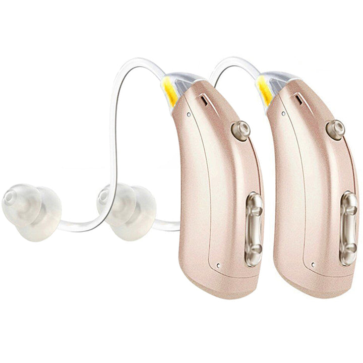 Unisex digital hearing aids with clear sound technology and convenient rechargeable power for enhanced hearing.