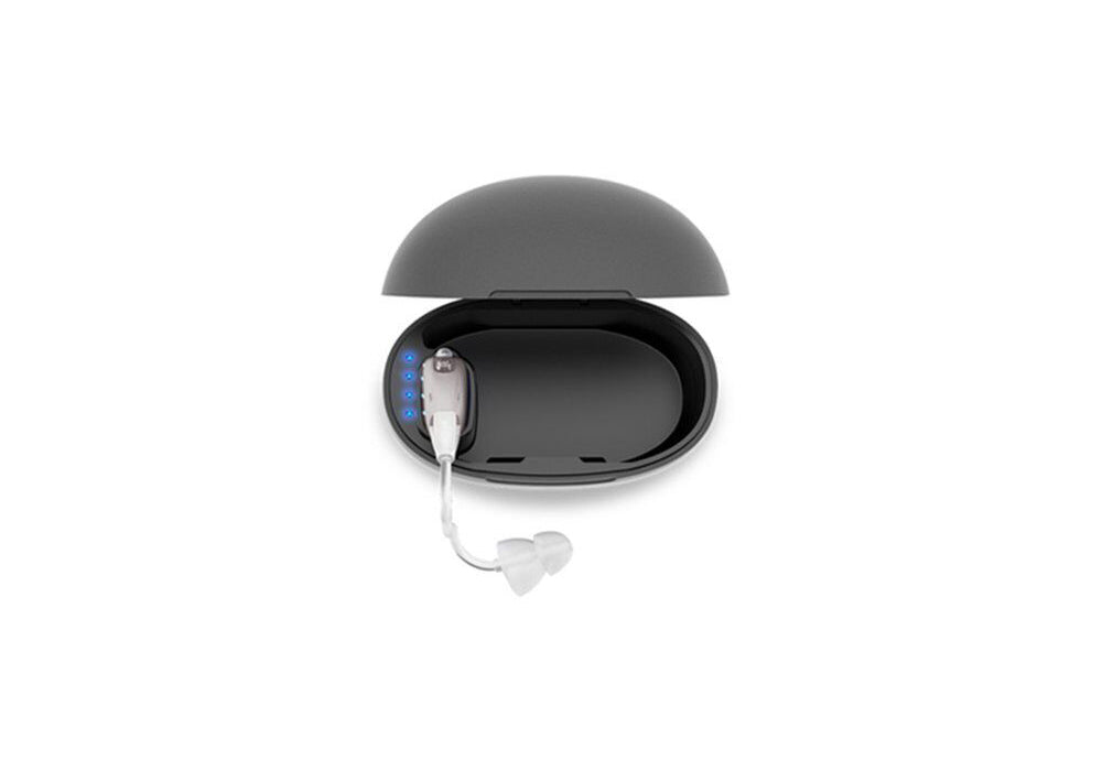 Sleek, comfortable fit unisex digital hearing aids ensuring clear sound amplification and rechargeable convenience.