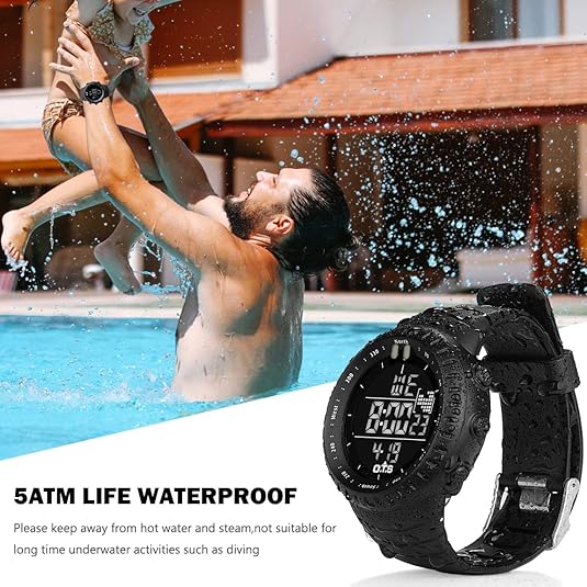 Rugged unisex digital watch, waterproof & shock-resistant, perfect for an active lifestyle & outdoor gear.