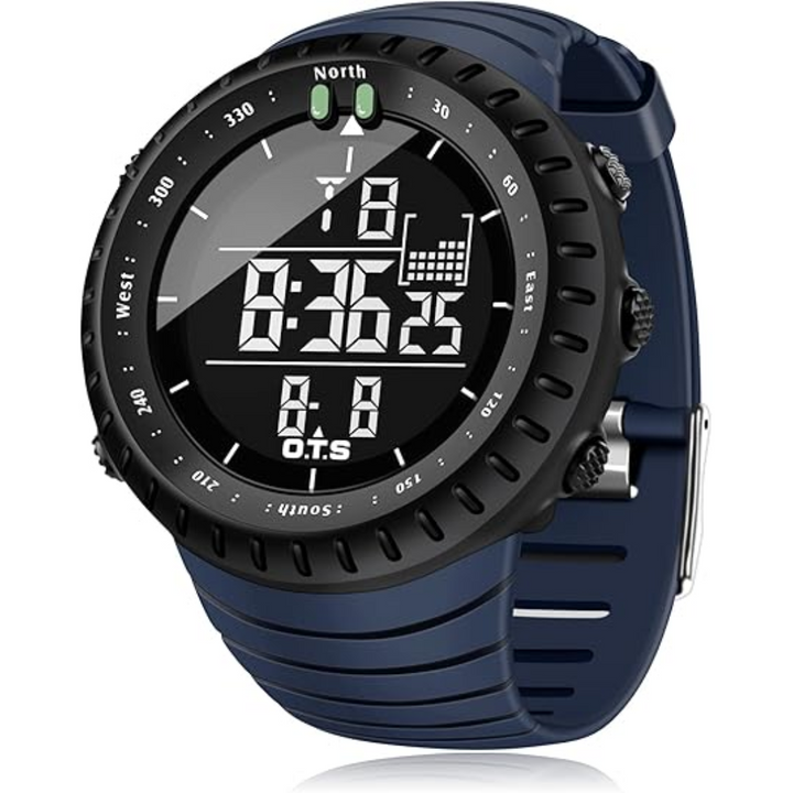 Durable digital sports watch, unisex, waterproof & shock-resistant with LED display, ideal for outdoor adventures.