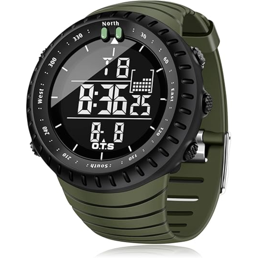 Waterproof unisex digital sports watch with LED display, shock-resistant for active lifestyles & outdoor gear.