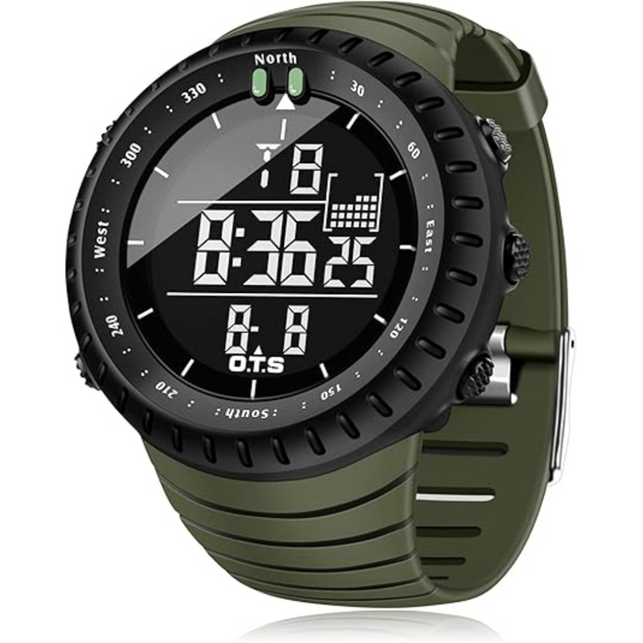 Waterproof unisex digital sports watch with LED display, shock-resistant for active lifestyles & outdoor gear.