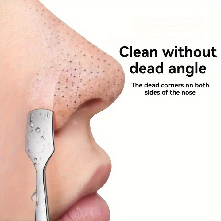 Stainless steel double-ended blackhead extractor for pore cleansing and facial care.