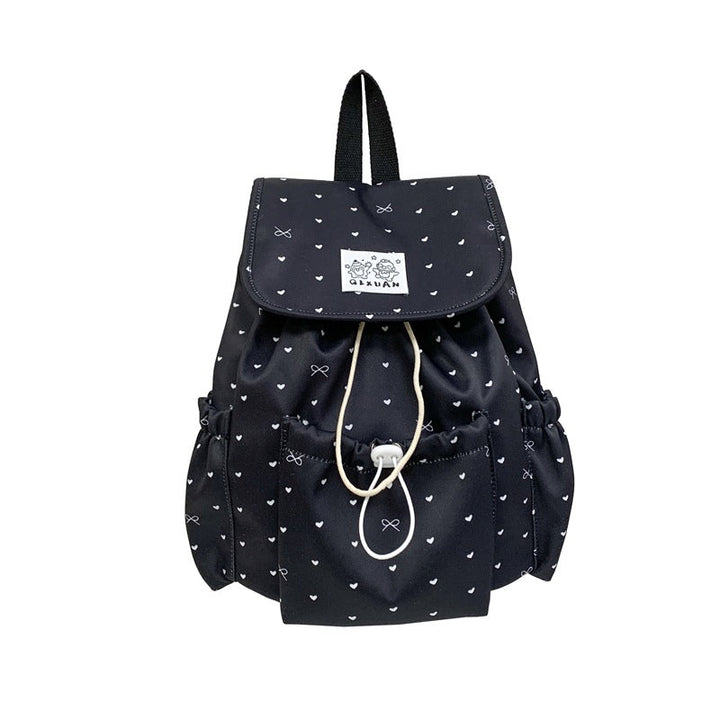 Unisex drawstring backpack with heart pattern, perfect for everyday use, gym, or casual travel. Stylish & versatile.