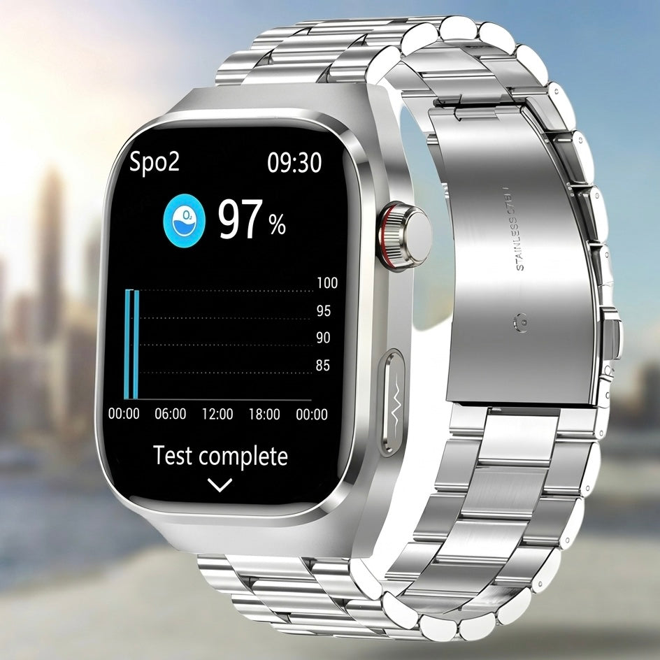 Smartwatch with seamless Bluetooth calling, message notifications, & comprehensive health tracking features.