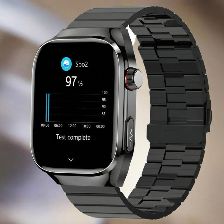 Unisex ECG smartwatch comfortably on a wrist, demonstrating its modern design and health features.