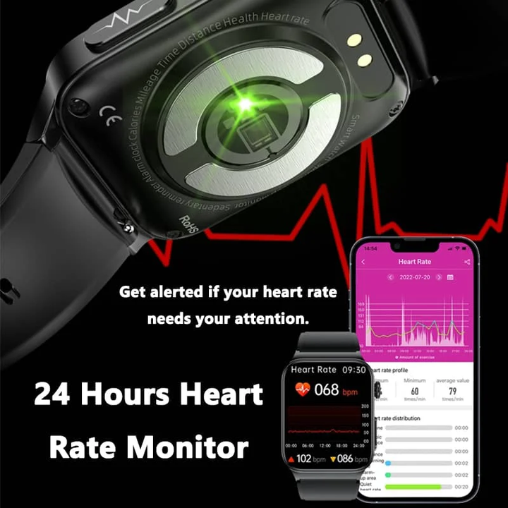 Active lifestyle smartwatch, unisex ECG monitor, health tracker, fitness & digital time display.