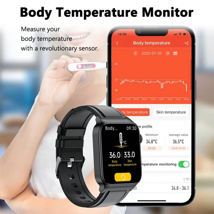 Digital unisex smartwatch with ECG, heart rate, blood oxygen & fitness activity monitor.