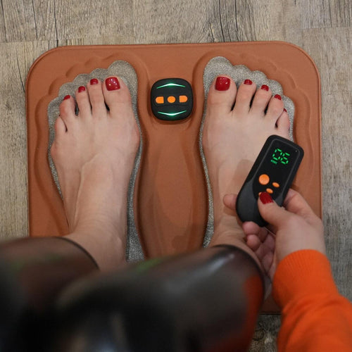 Remote control for a foot nerve stimulation massager, enabling easy adjustments for personalized pain relief & relaxation.