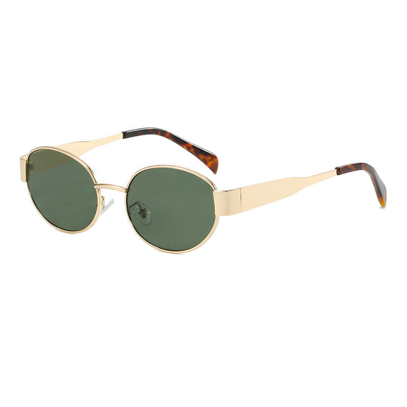 Durable metal frame oval sunglasses. Unisex eyewear for daily use & chic UV eye protection.