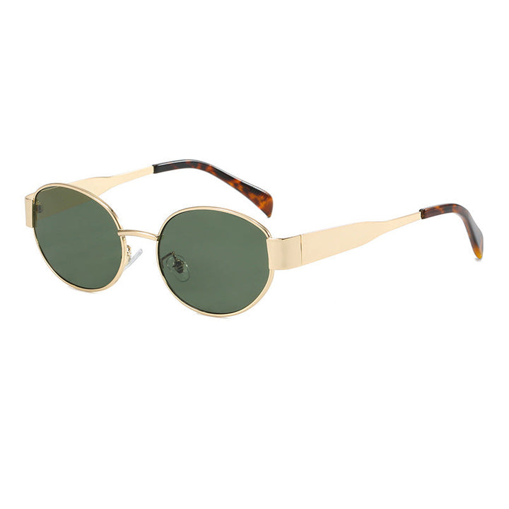 Durable metal frame oval sunglasses. Unisex eyewear for daily use & chic UV eye protection.