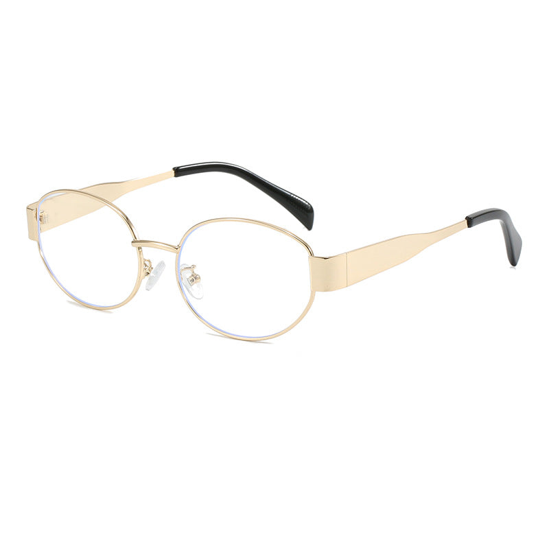 Modern unisex oval sunglasses with a slender metal frame. Stylish, elegant eyewear for UV eye protection.