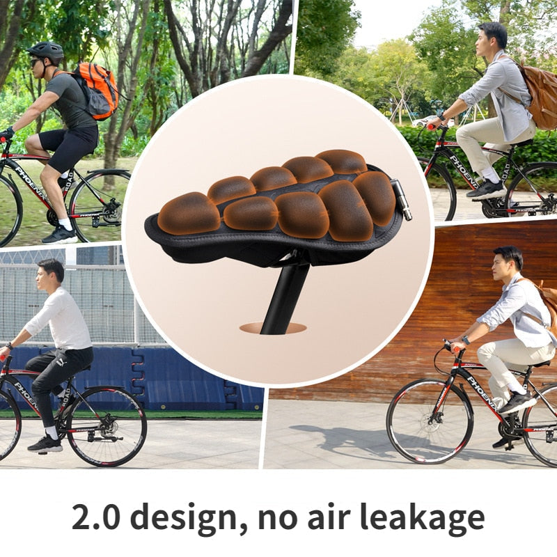 Wide, shock-absorbing bicycle saddle cushion for enhanced cycling comfort.