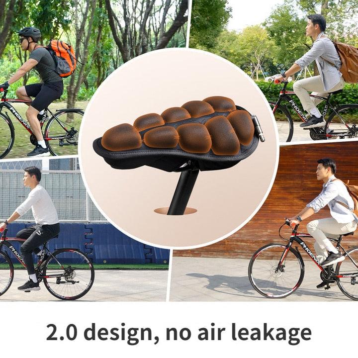 Wide, shock-absorbing bicycle saddle cushion for enhanced cycling comfort.