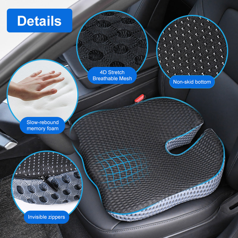 Triangular memory foam seat pad for cars & office chairs. Provides ergonomic support & reduces back pain.