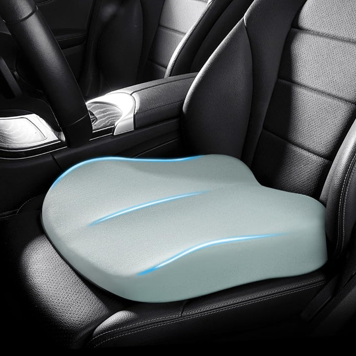 Ergonomic memory foam seat cushion with anti-slip bottom provides posture support & pressure relief for prolonged sitting.