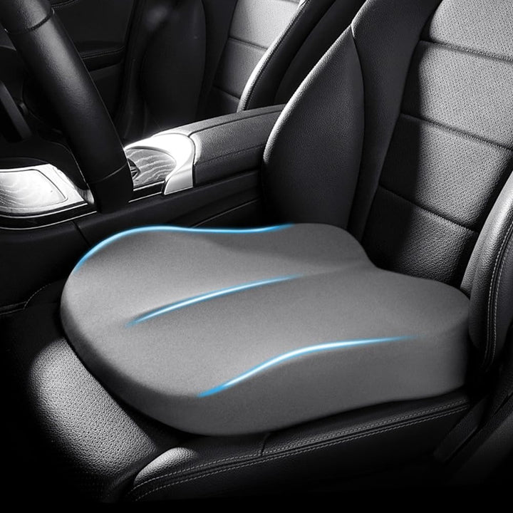 Comfortable ergonomic memory foam seat cushion for office chairs, car seats, and wheelchairs, ensuring pressure relief.