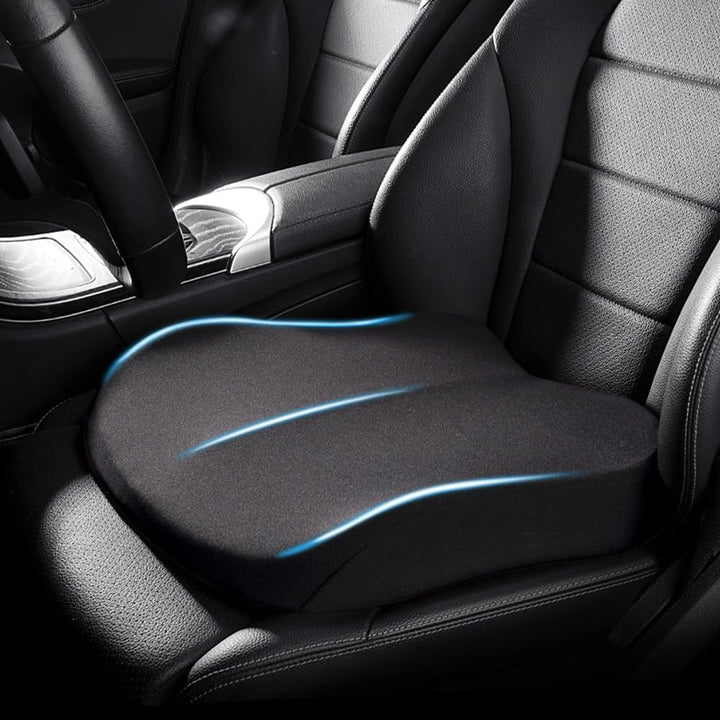 Premium memory foam seat cushion designed for superior pressure relief & lumbar posture support for everyday comfort.