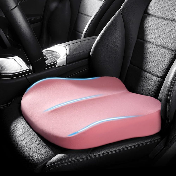Ergonomic memory foam seat cushion with anti-slip base for pressure relief & enhanced comfort on any chair.