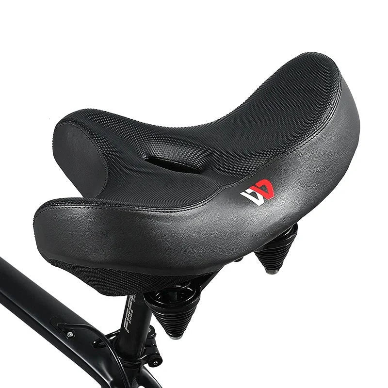 Unisex ergonomic wide bike saddle with extra padding for ultimate cycling comfort and pressure relief.