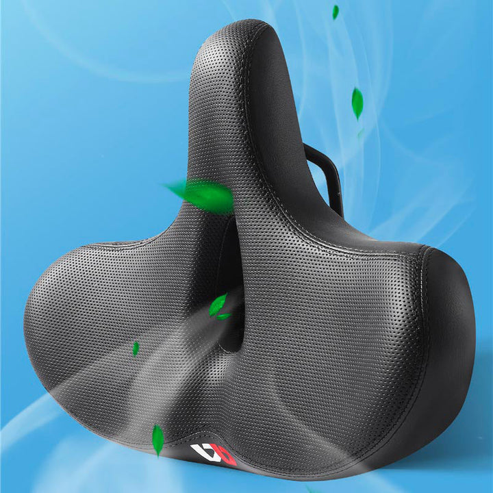 Padded ergonomic bicycle seat for men & women. Wide design ensures superior comfort on long bike rides.