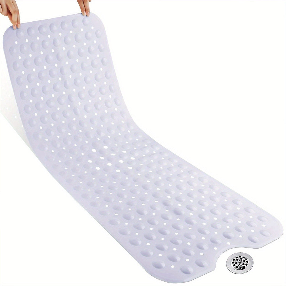 Unisex extra long non-slip bath mat for secure shower & tub safety. Anti-slip grip.