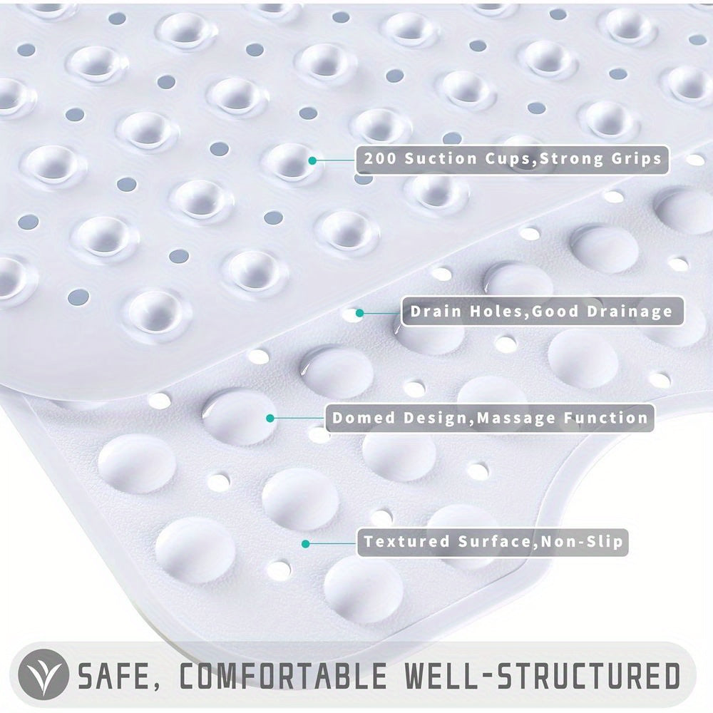 Secure non-slip bath mat, extra long design fits most tubs. Enhances anti-slip home safety.