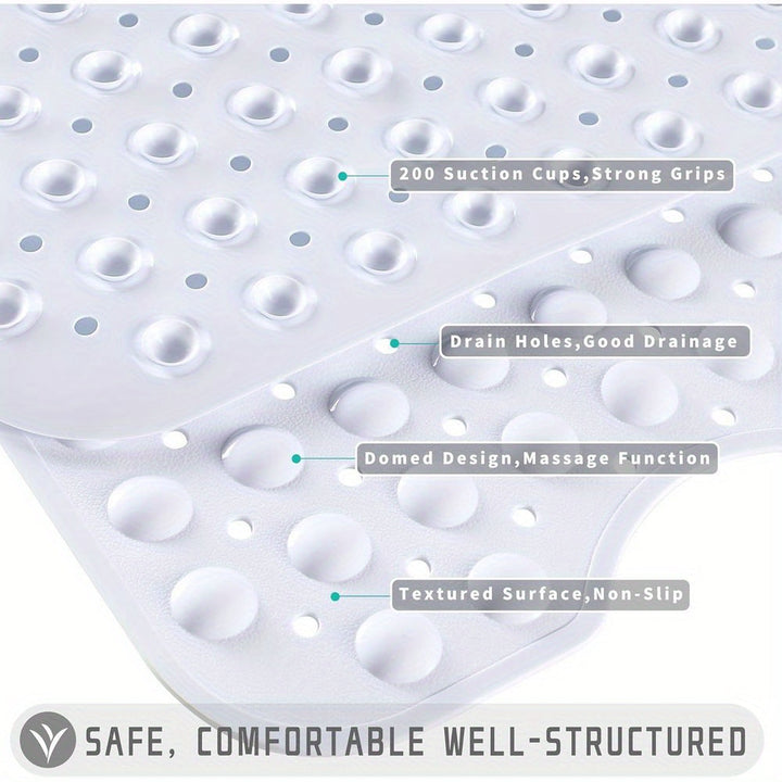 Secure non-slip bath mat, extra long design fits most tubs. Enhances anti-slip home safety.