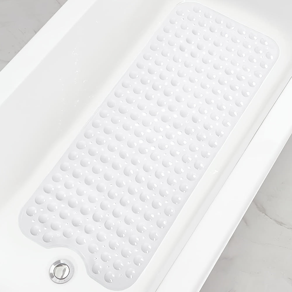 Unisex anti-slip bath mat, extra long for secure footing in shower & tub. Easy to clean.