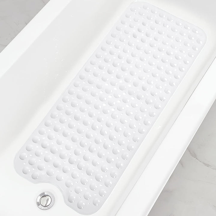 Unisex anti-slip bath mat, extra long for secure footing in shower & tub. Easy to clean.