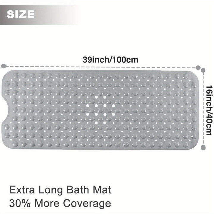Secure non-slip shower mat, extra long design prevents falls. Essential bathroom accessory.