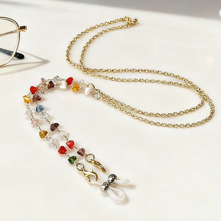 Trendy gold-tone eyewear chain, doubles as a stylish necklace.