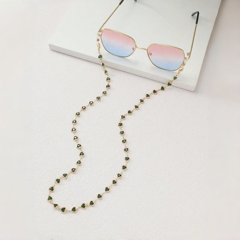 Fashionable blue stone sunglasses chain. A chic and practical eyewear accessory.