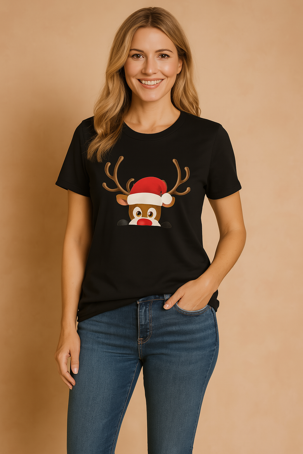 Funny Christmas t-shirt with festive reindeer graphic. Unisex holiday top for casual wear & xmas parties.
