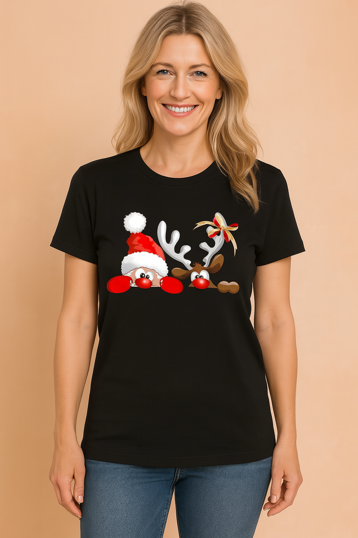Unisex festive reindeer Christmas t-shirt, ideal holiday gift. Comfortable casual wear for Xmas fun.