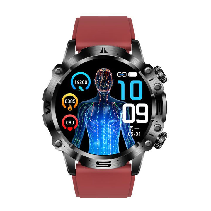 Sleek unisex smartwatch with digital display, integrates fitness tracking, heart rate, BP, and Bluetooth calls.