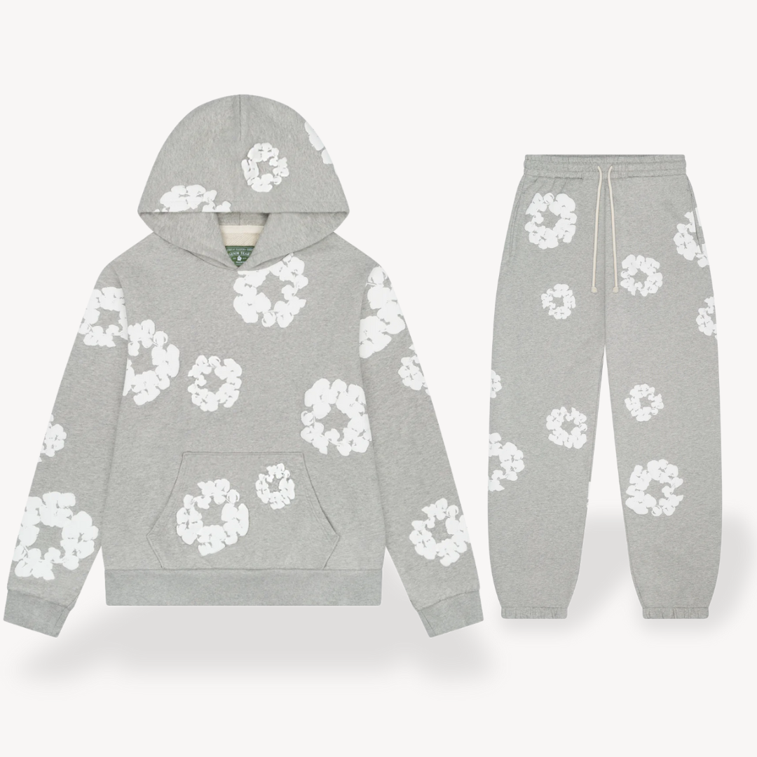 Unisex floral graphic hoodie & jogger matching set, perfect for comfortable loungewear and athleisure style.