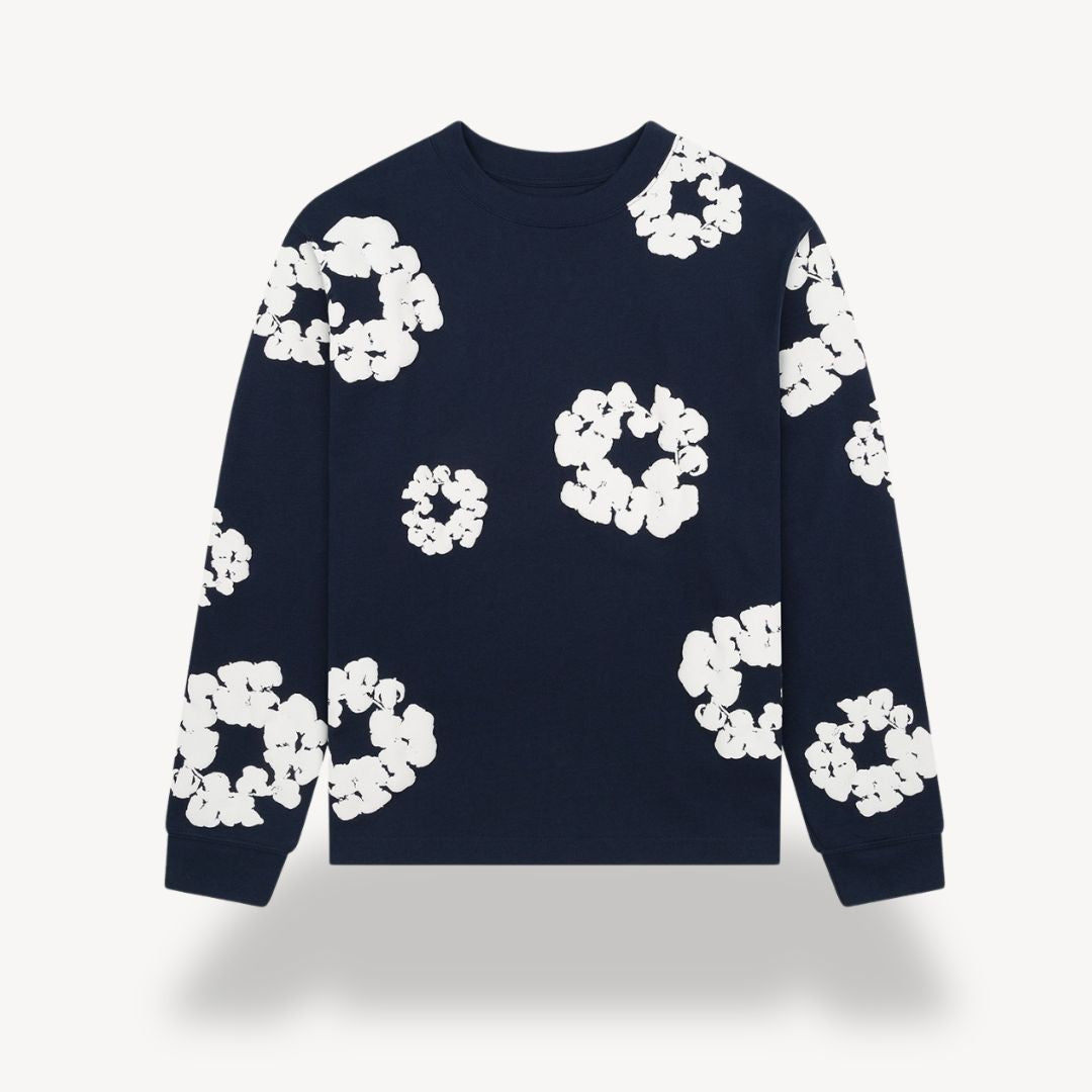 Vibrant floral graphic unisex sweatshirt. Casual crew neck, long sleeve, comfortable pullover for trendy style.