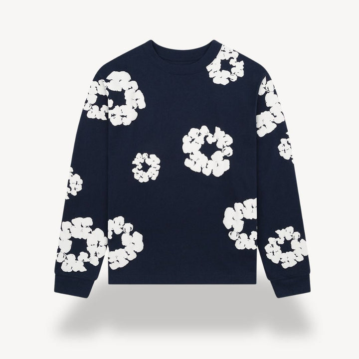 Vibrant floral graphic unisex sweatshirt. Casual crew neck, long sleeve, comfortable pullover for trendy style.