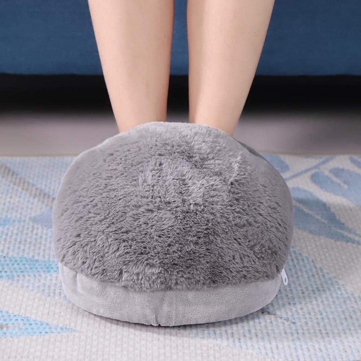Luxurious fluffy plush heated foot warmer cushion, an electric winter essential for home comfort.