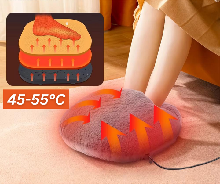 Fluffy foot warmer cushion with electric heating for ultimate cozy comfort; a winter essential.