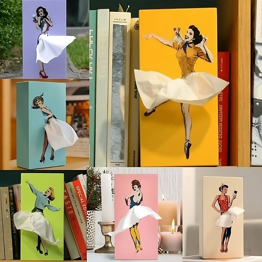 Unisex Flying Skirt Decorative Tissue Box. A unique pop art tabletop accessory for vintage style home decor.