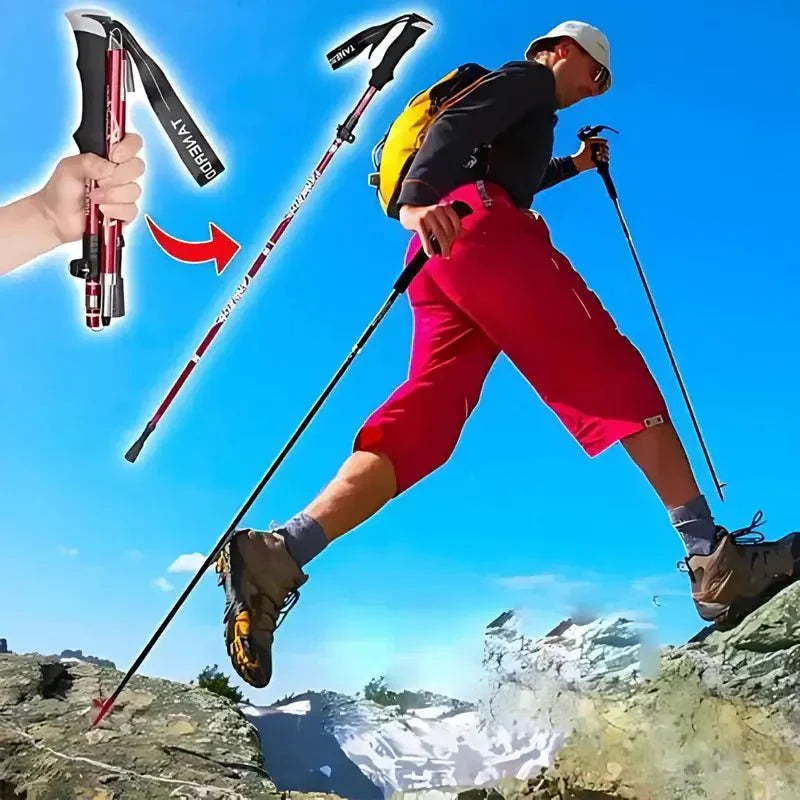 Unisex foldable aluminum trekking pole, ideal for hiking & outdoor adventures.
