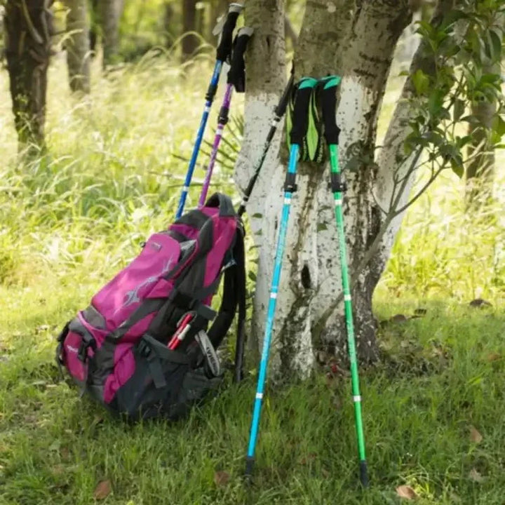 Durable aluminum trekking pole fully extended, ready for challenging hikes & walks.
