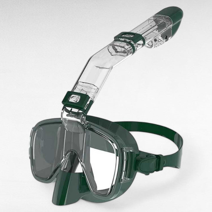 Adventure-ready foldable snorkel mask, 180° panoramic view, full-face for secure underwater fun.