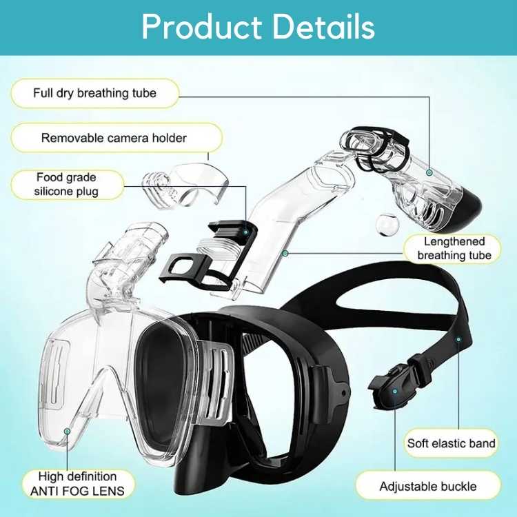 Panoramic full-face snorkel mask, foldable for easy travel, anti-fog for clear underwater view.