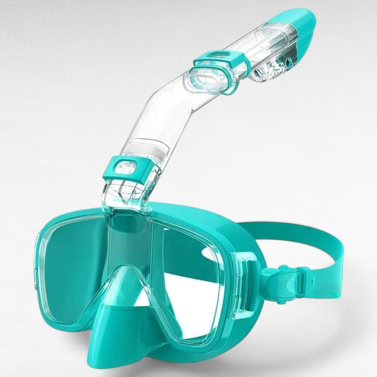Streamlined full-face snorkel mask, foldable design, panoramic view for optimal diving experience.
