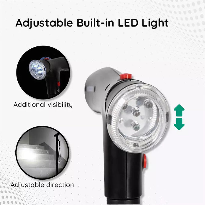 Compact, foldable walking cane with LED light for easy storage. Adjustable, non-slip for portable travel safety.