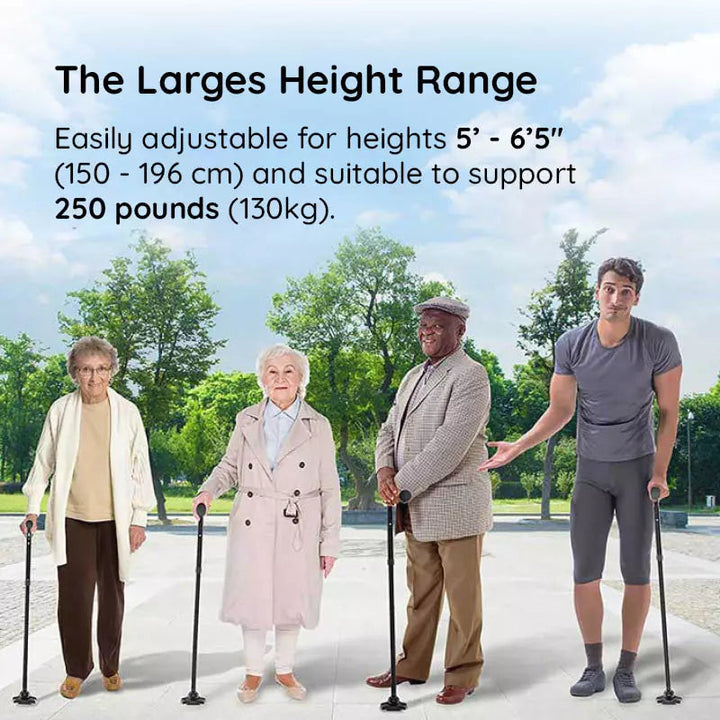 Unisex foldable walking cane with LED light & non-slip base. Ideal mobility aid for stability, support & safety.